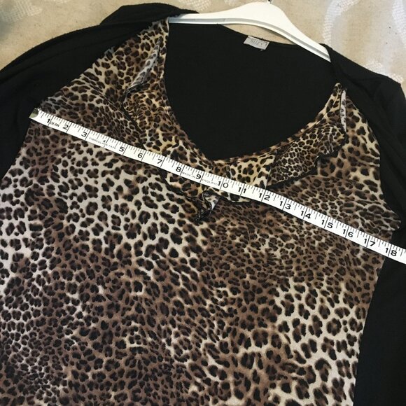 Made in Canada Black Open Waterfall Cardigan With Ruffle Collar Rosette Tank - Picture 12 of 16